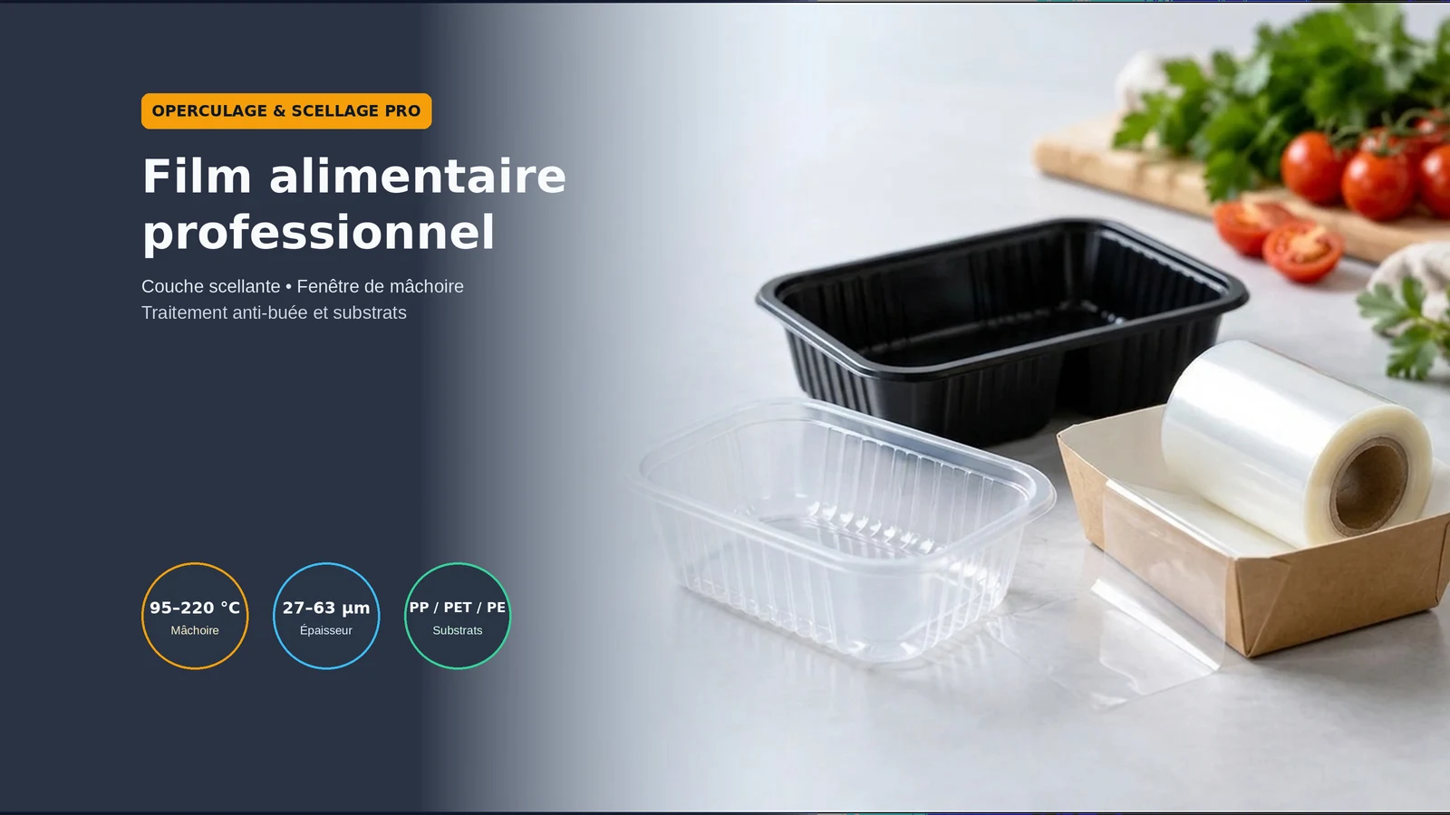 Film alimentaire professionnel : associer la couche scellante au rebord de barquette et régler la plage thermique de 95 à 220 °C
